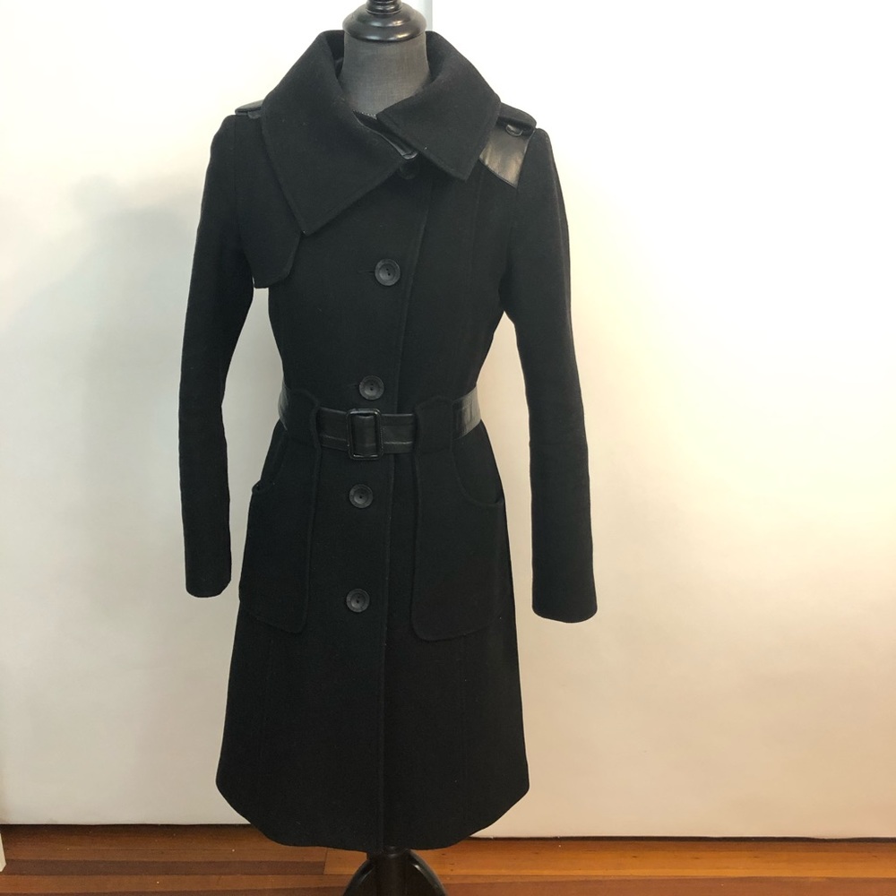 Mackage black wool, cashmere, and leather coat - Picture 1 of 9
